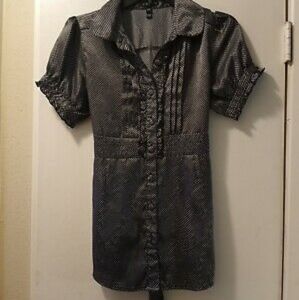 FANG Black and white polka dot short sleeve blouse